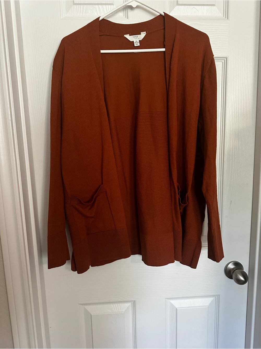 Time and Tru Open-Front Rust Cardigan with Pockets